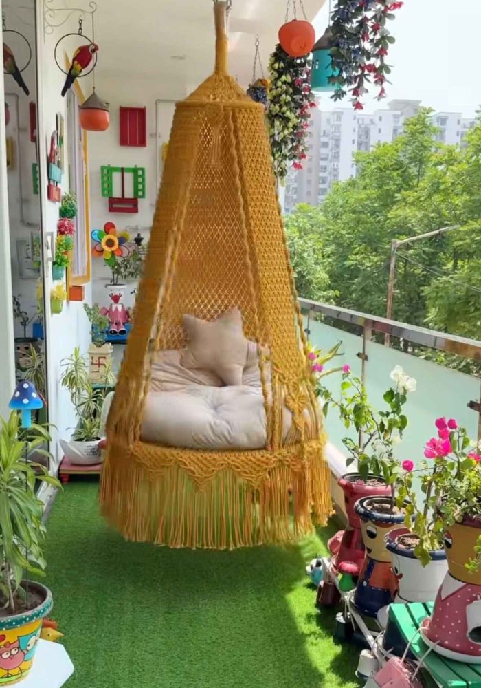 macrame balcony swing for adults